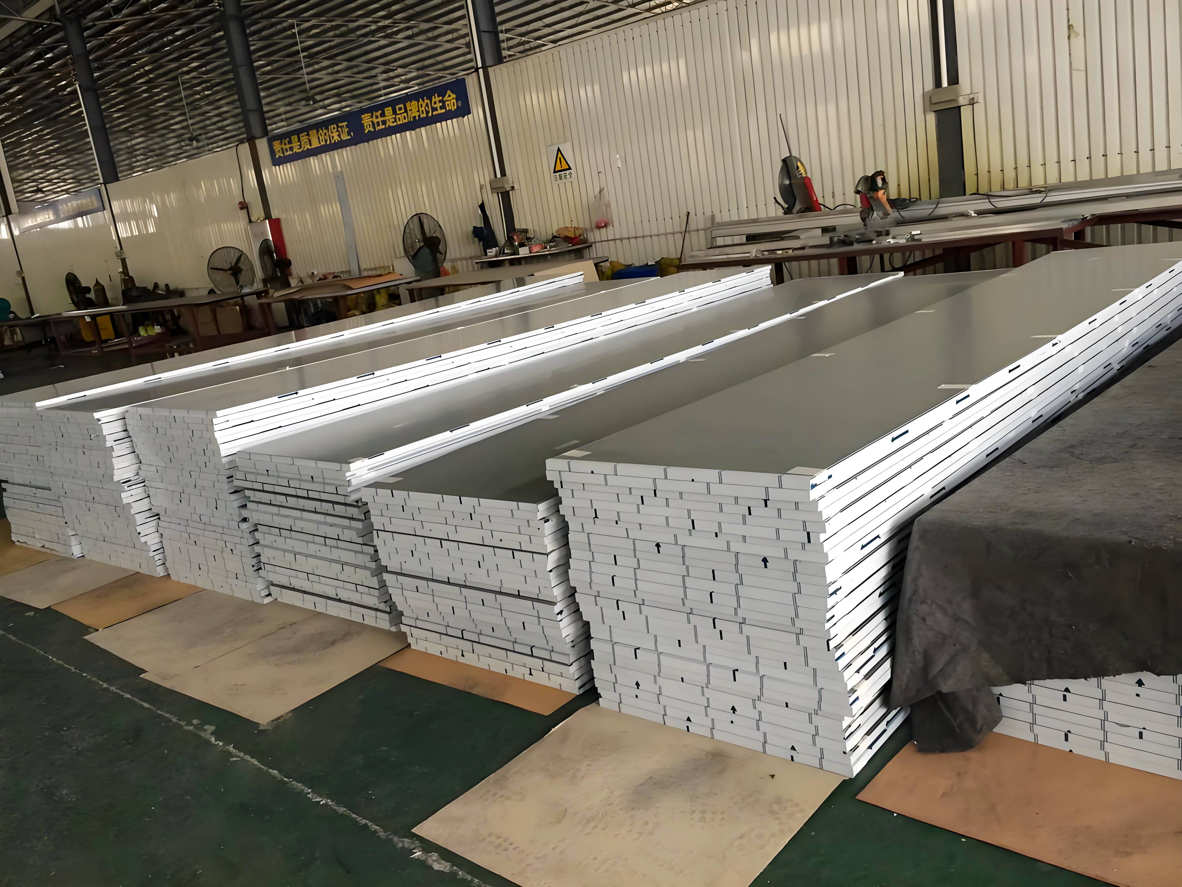 Factory production line for HPL panels aluminum honeycomb panels and restroom partition manufacturing process in modern industrial workshop